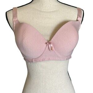 Sofra Bra Size 36DDD Pink Full Coverage Underwire Back Clasp Shirt Material Bow